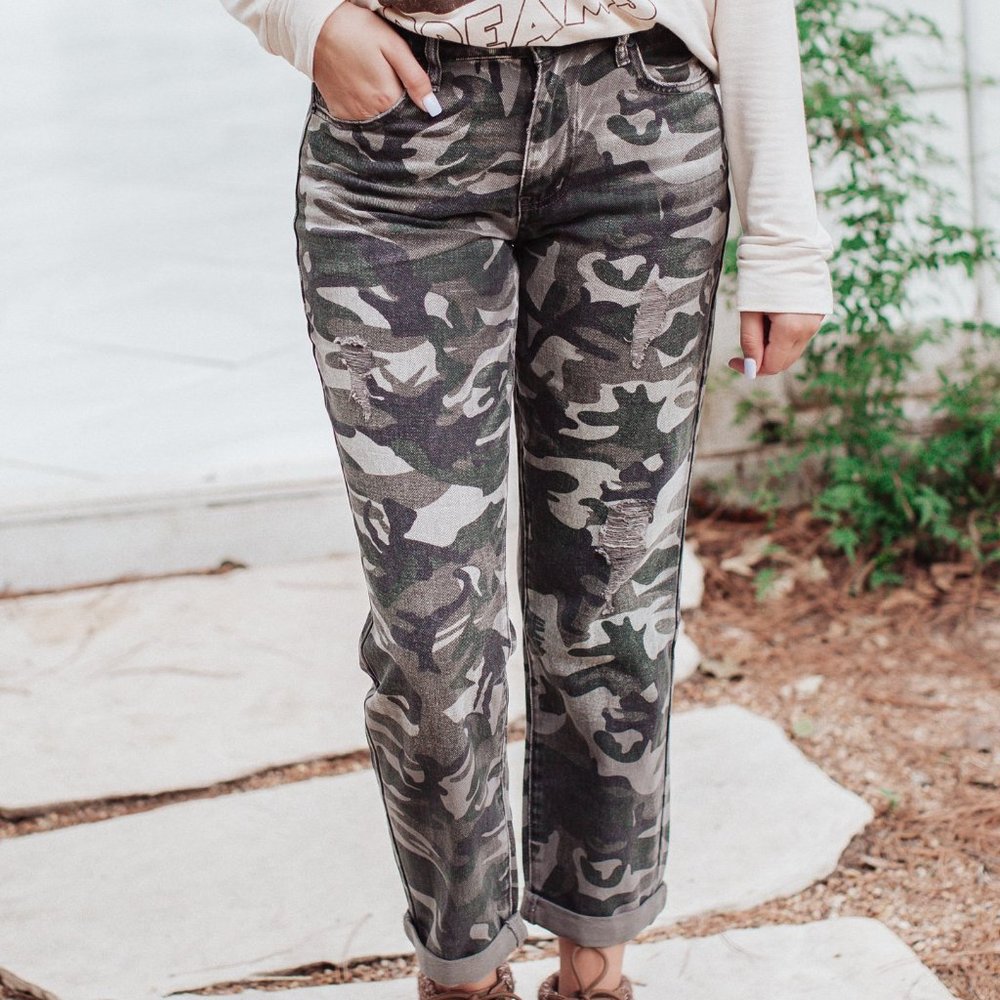 CLEARANCE Wilder Camo High Rise Boyfriend Jeans - Picture 1 of 8